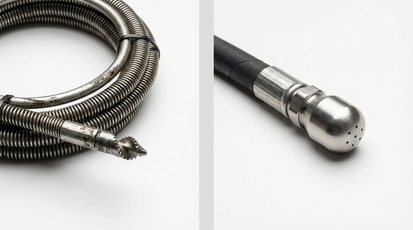 Drain snake cable and hydro jetting nozzle used for drain cleaning in Spencerville, OH